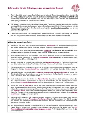 PDF Vorschau Vertrauliche Geburt - Eine Information für Schwangere des SkF
